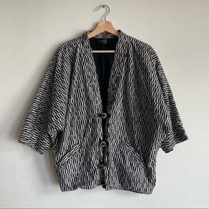 Vintage Batwing 3/4 Sleeve Tribal Print 100% Cotton Jacket Brass Knot Buttons